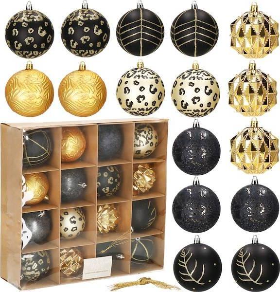 Springos Bombki choinkowe 16 szt. czarny, złoty zestaw choinkowy UNIWERSALNY