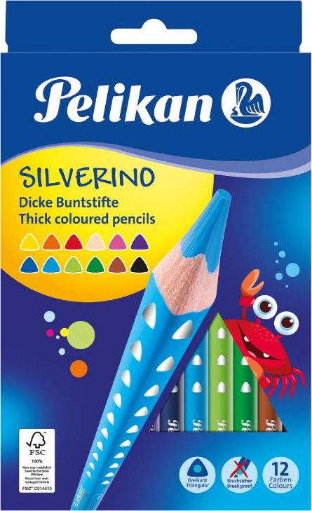 Pelikan Kredki Silverino trójkątne grube 12 kolorów