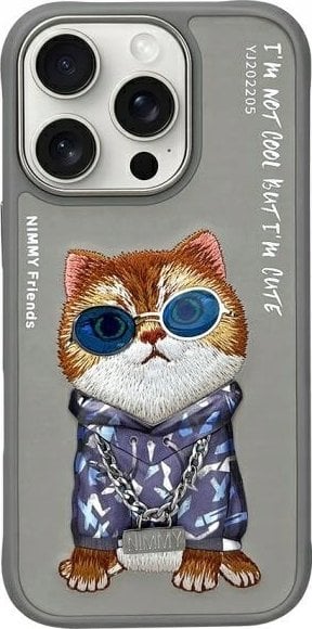 Nimmy iPhone 16 Pro Max 6.9" case gray/grey Glasses Cool Cat