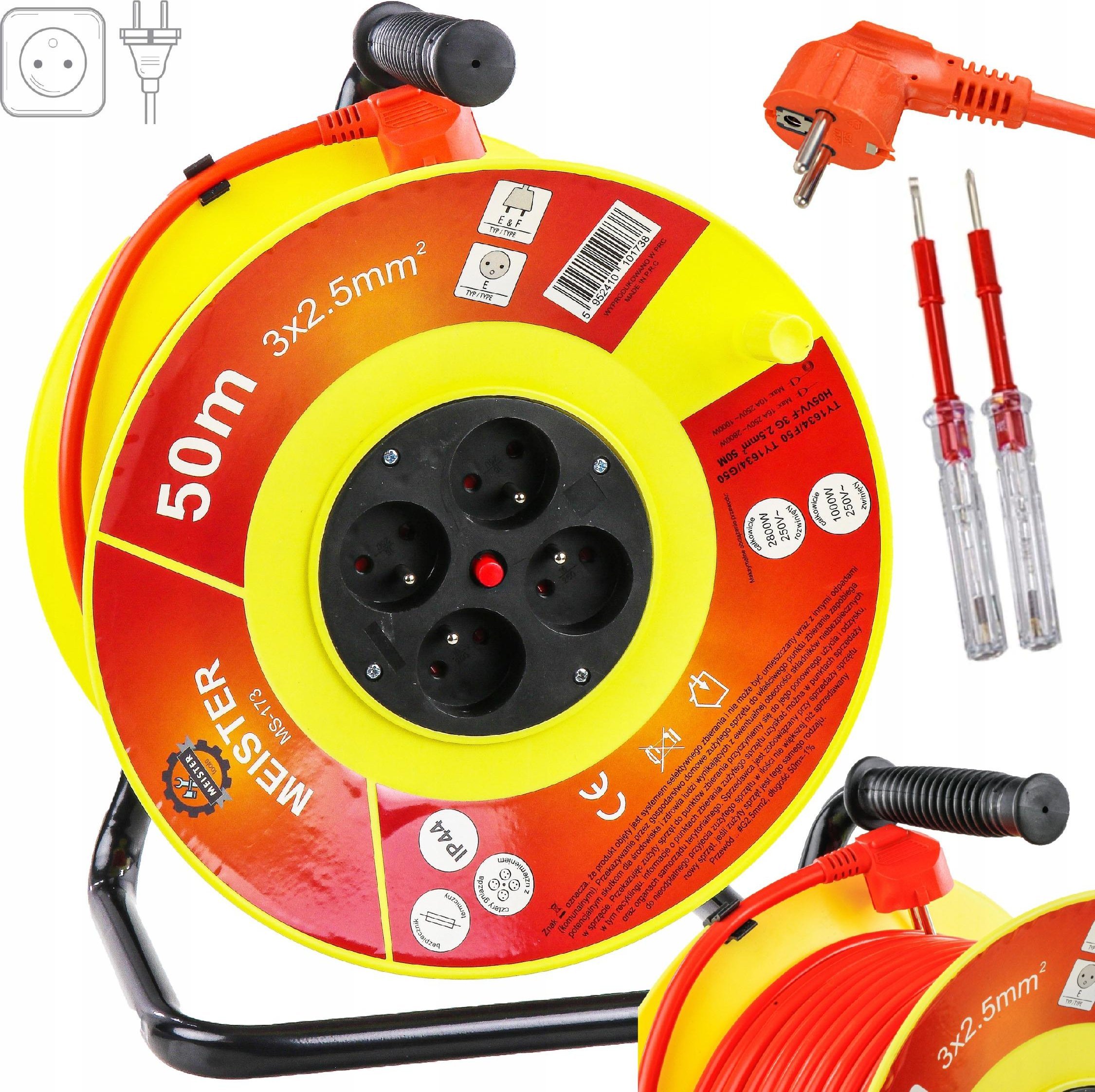 Meister PRZEDŁUŻACZ BĘBNOWY 50m na bębnie 3x2,5 BUDOWLANY