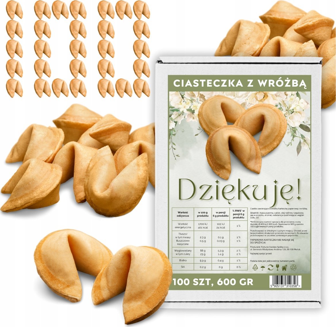 MagiaCiast Chińskie Ciasteczka z wróżbą Dziękuję dla gości Ciasteczka Szczęścia 100szt