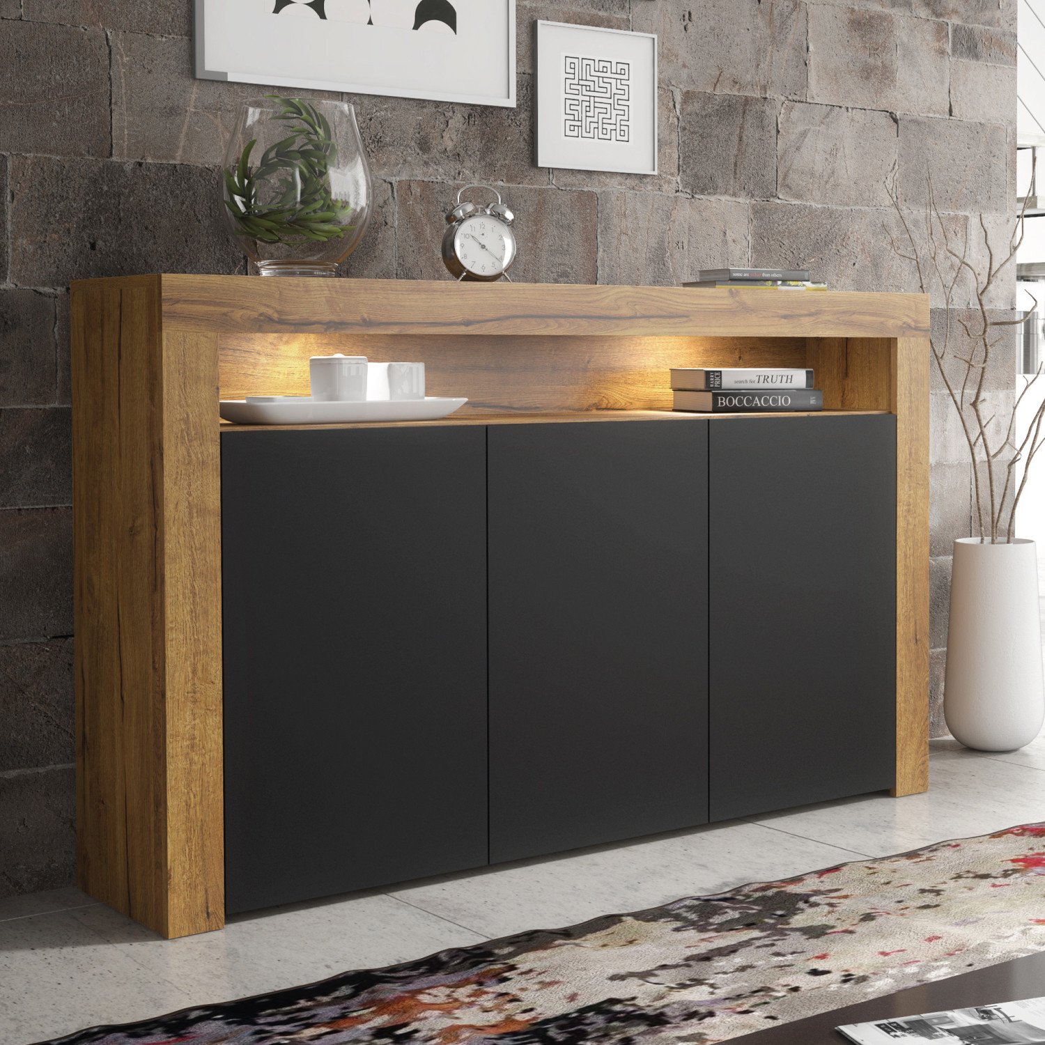 Komoda Aether 155cm RTV ONE FURNITURE - Laminat Dębowy & Czarny