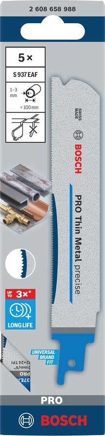 BOSCH BRZESZCZOT DO PIŁY SZABLASTEJ PRO THIN METAL PRECISE S937EAF 1,1 x 25 x 150mm /5szt.