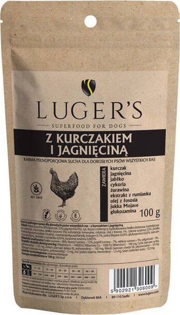 Sucha karma dla psa Lugers z kurczakiem i jagnięciną 100 g
