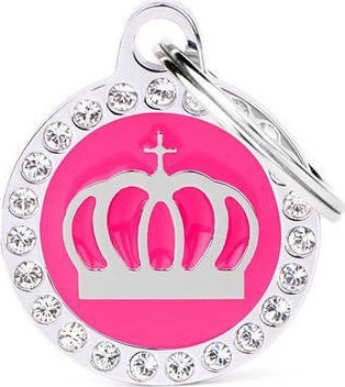 Zawieszka Adresówka Identyfikator z grawerem dla psa i kota różowa korona glam