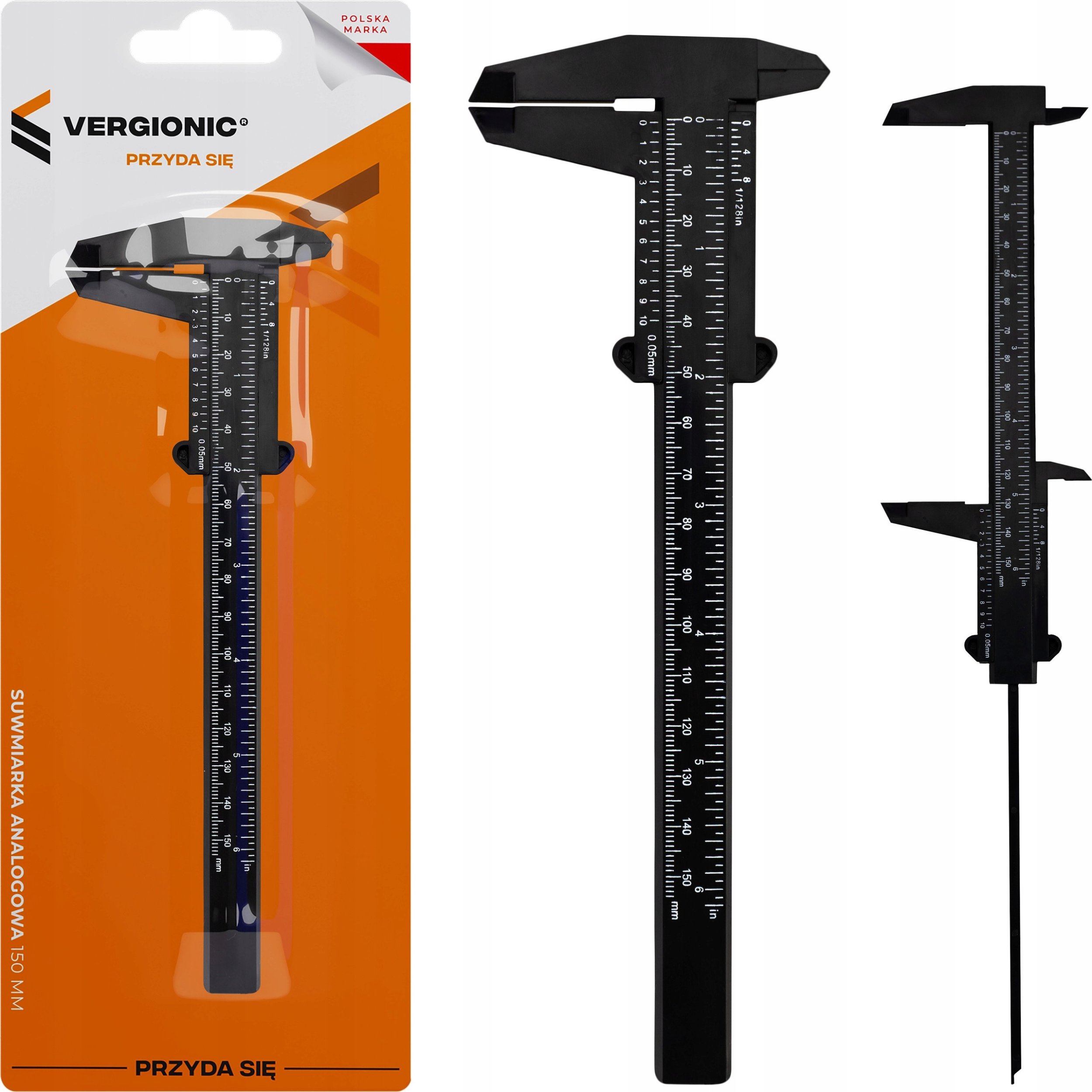 Suwmiarka analogowa VERGIONIC 150 mm ABS noniuszowa lekka czarna