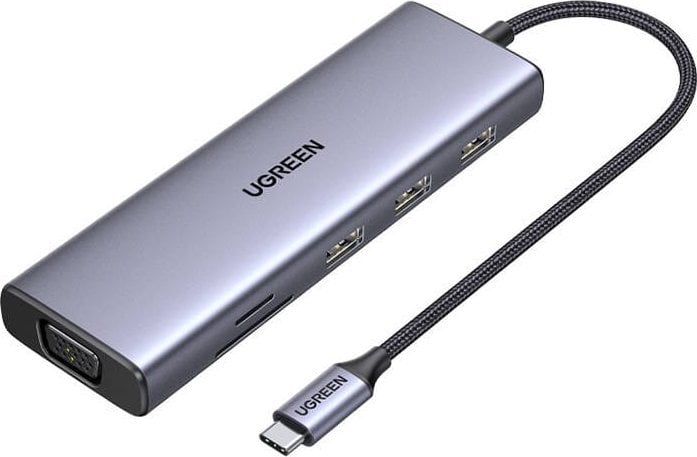 HUB USB Ugreen Hub USB-C CM498, 3x USB 3.0, HDMI 4k 30Hz, VGA, RJ45, SD/TF, PD 100W (szary)