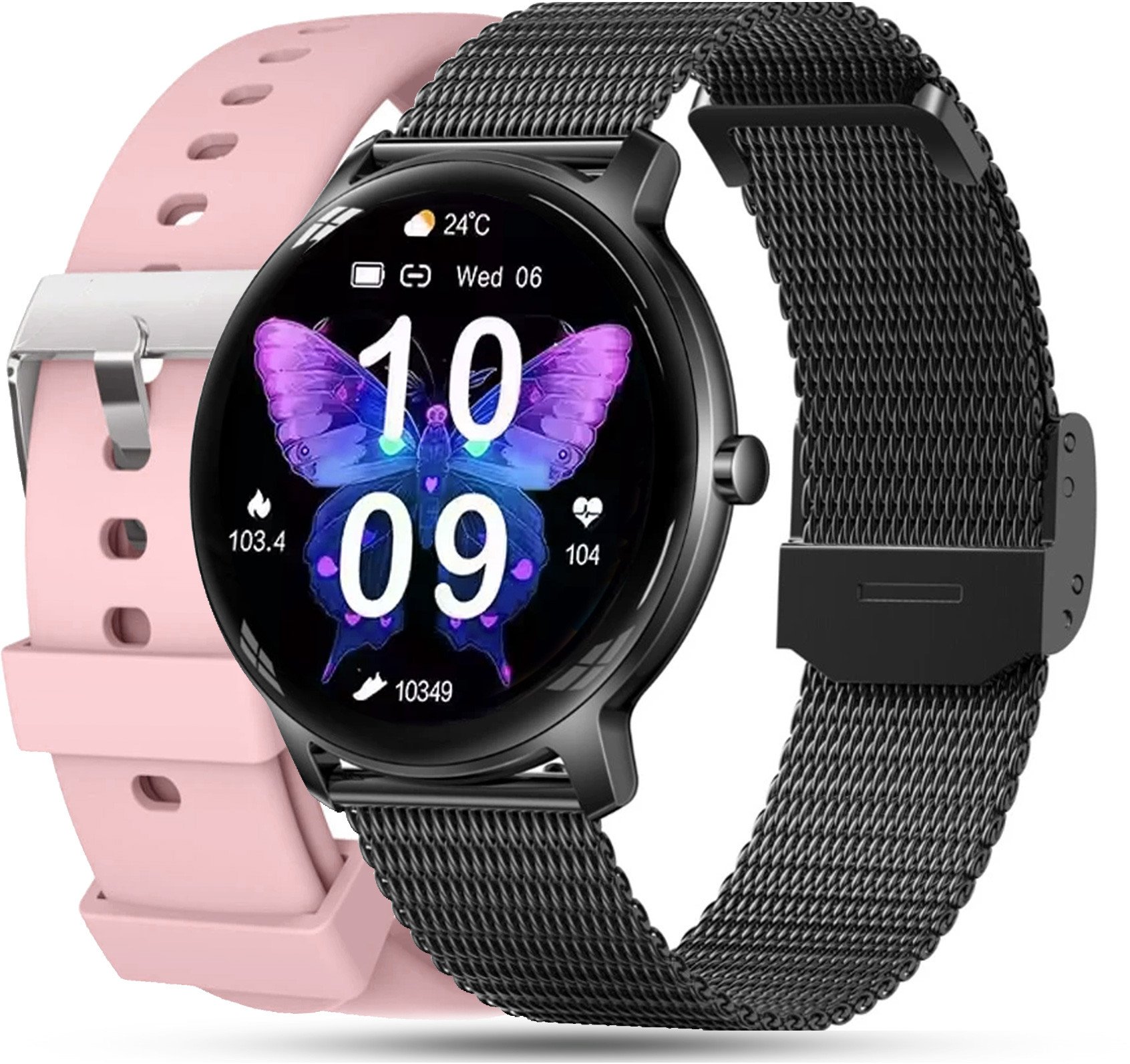 Elegancki Smartwatch Damski z Bransoletą Mesh i Funkcjami Zdrowotnymi