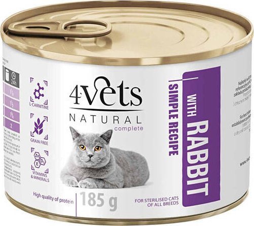 4Vets Natural Sterilised Mokra karma dla kota z królikiem 185 g