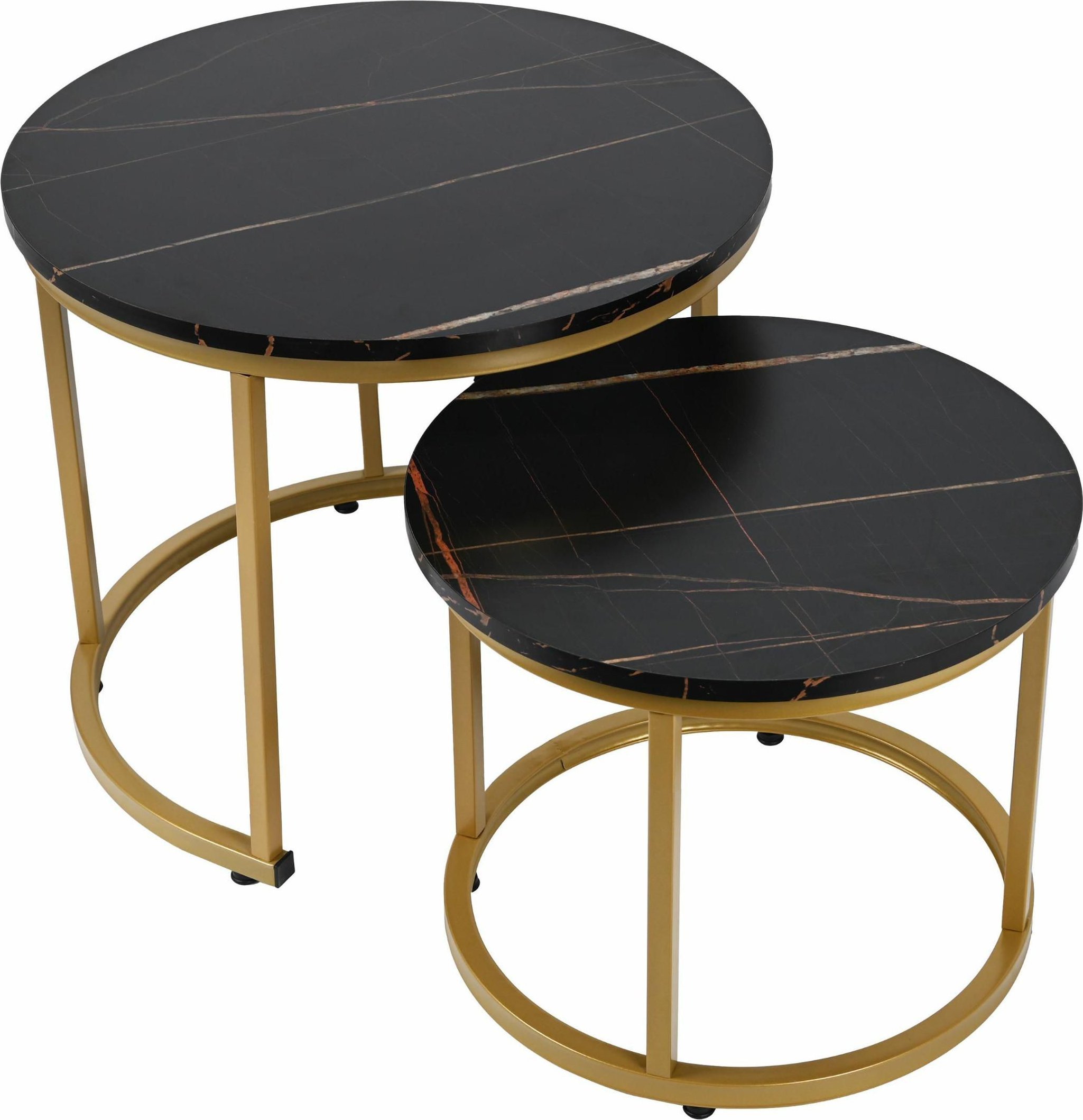 kontrast Stoliki kawowe okrągłe Zestaw stolików loft fi 53x45 fi 43x35 czarny marmur ze złotą żyłką