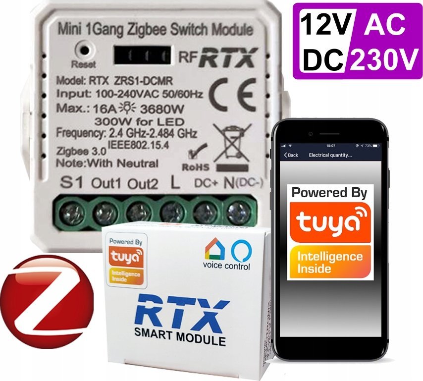 Sterownik Przekażnik BEZNAPIĘCIOWY ZigBee TUYA +RF zasilanie 12V / 230V