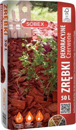 Sobex Zrębki dekoracyjne drzewne czerwone 50L