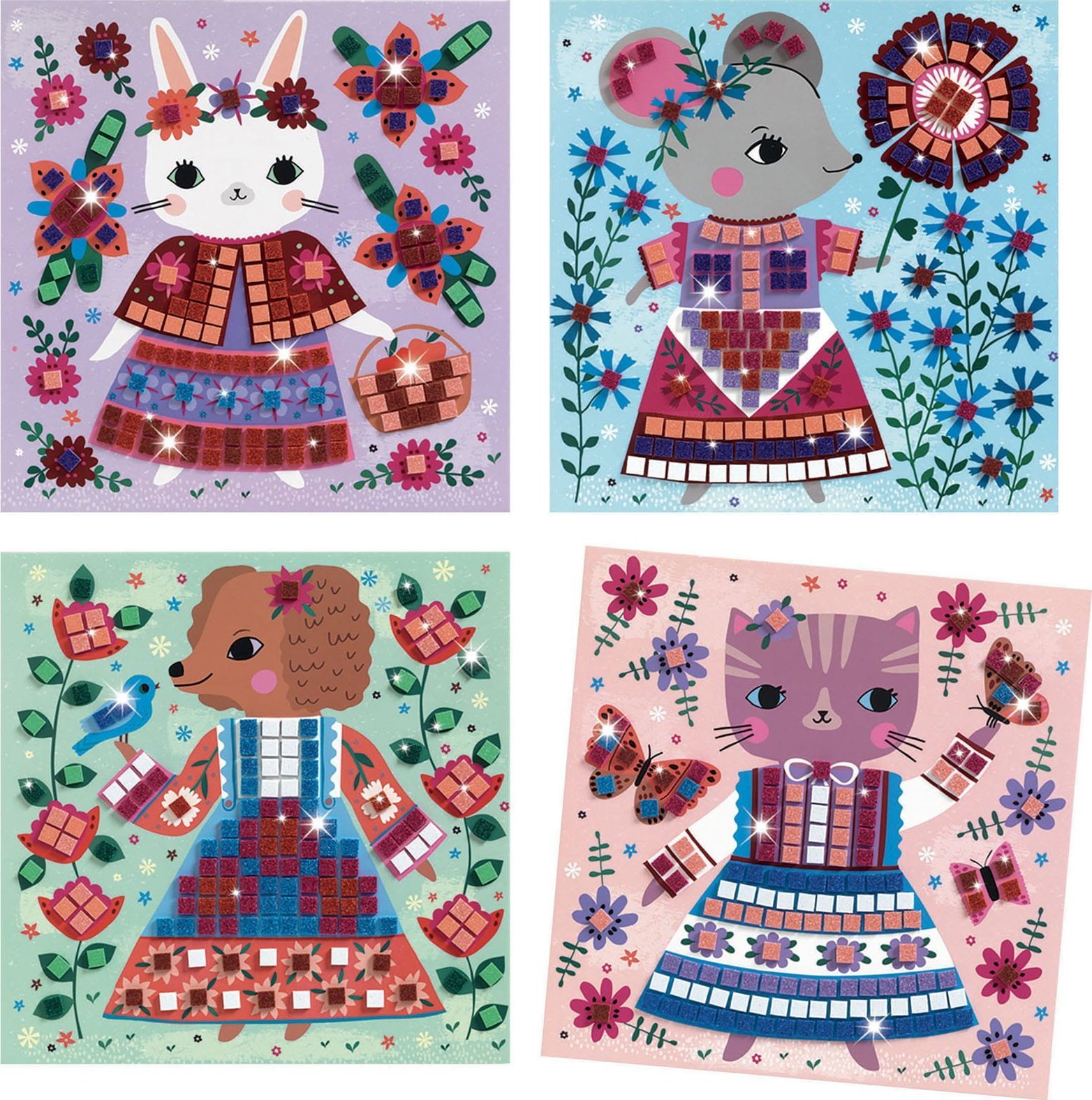 Djeco Mozaika Wyklejanka z brokatem Piękne Zwierzątka Djeco