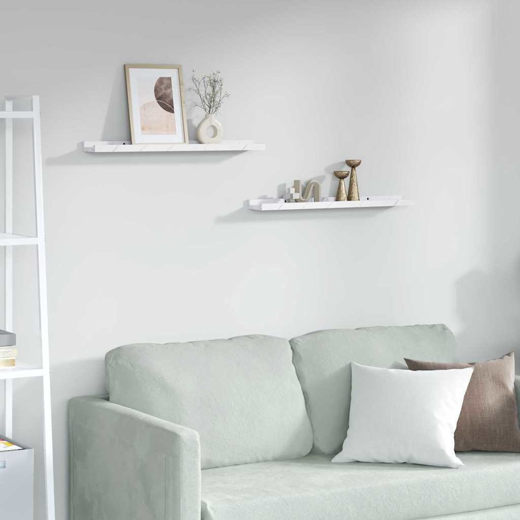 vidaXL Półki ścienne z półką 2 pcs Biały marmur 60 x 9 x 3 cm