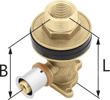 Kolano ścienne mosiężne z uszami do suchej zabudowy GZ/GW ultraPRESS - 16 Rp1/2 L = 78 mmKAN-THERM