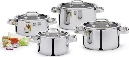 Hurtel Zestaw garnków ze szklanymi pokrywami, 4 el., stal nierdzewna/szkło FINESSE / Spring