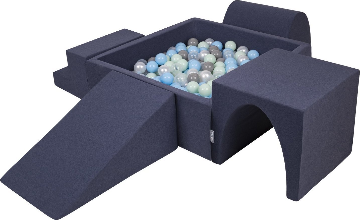 KiddyMoon KiddyMoon Piankowy plac zabaw PPZP-KW30D-125 z piłeczkami granatowy: perła-szary-transparent-babyblue-mięta basen 200/klin L/górka/tunel/sch