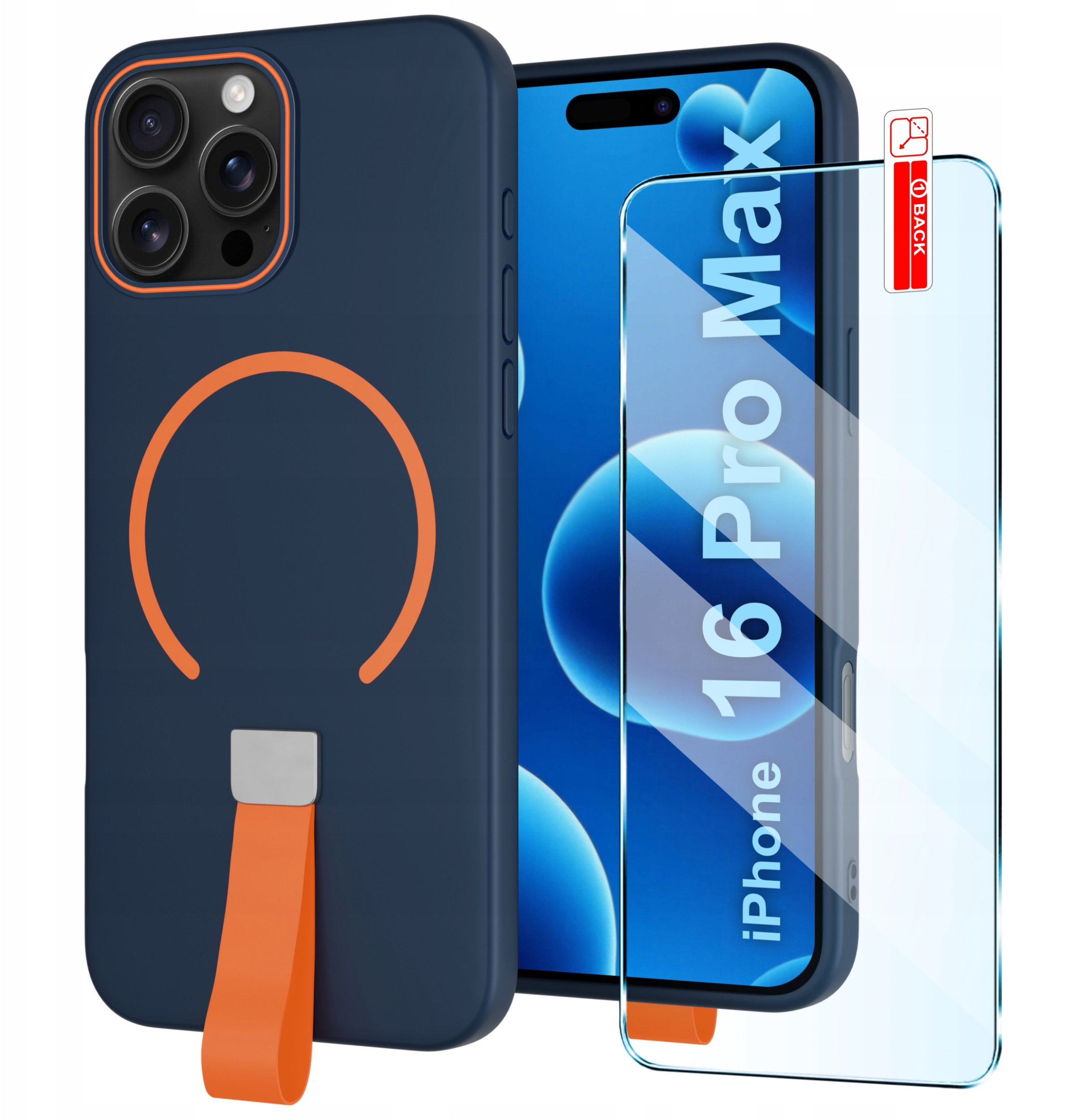 Etui z Paskiem na palec Matowe do iPhone 16 Pro Max |do MagSafe +Szkło