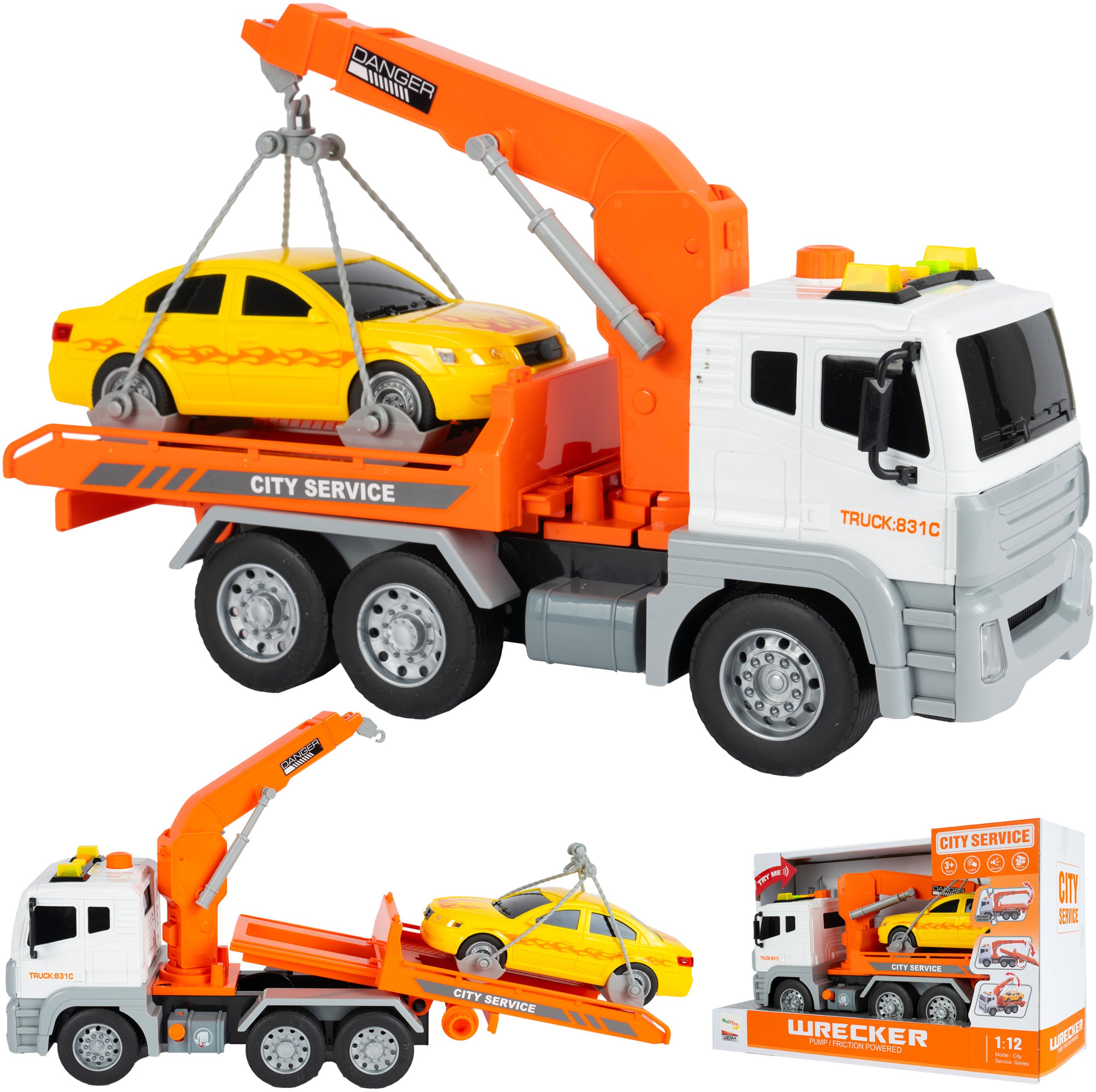 Auto Samochód Pomoc Drogowa Laweta Podnośnik Z Autem Światło Dźwięk Napęd