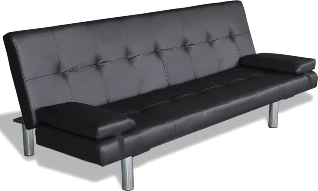 Elior Czarna kanapa rozkładana z ekoskóry Wally