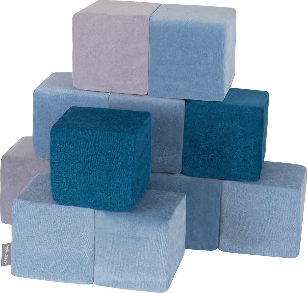 KiddyMoon KiddyMoon Miękkie klocki VELVET 14cm sześciany: turkus laguny-błękit lodu-szarość gór 6 Zabawka klocki z pianki