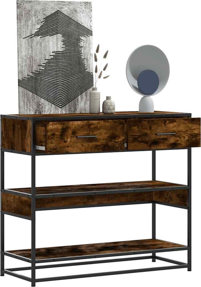 vidaXL Stolik konsolowy, przydymiony dąb, 90x35x80 cm