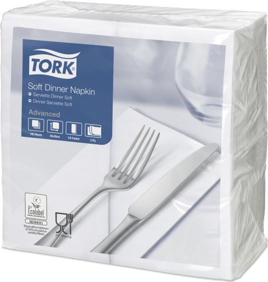 Tork Tork - Serwetki obiadowe, składane w 1/8 - Białe