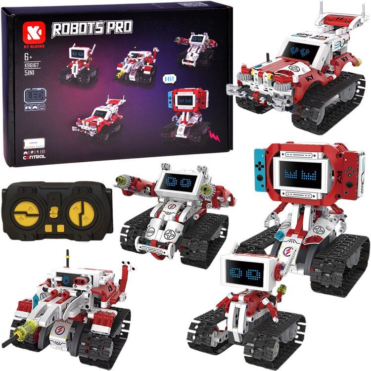 Klocki Techniczne Robots Pro 5w1 Zestaw z Pilotem i Ekranem LED RC0741 EDUKAMP