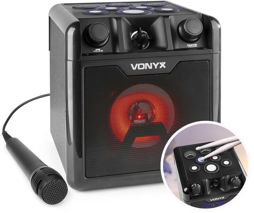 Głośnik bluetooth z perkusją karaoke SBS50B-DRUM 50W BT Vonyx czarny one size