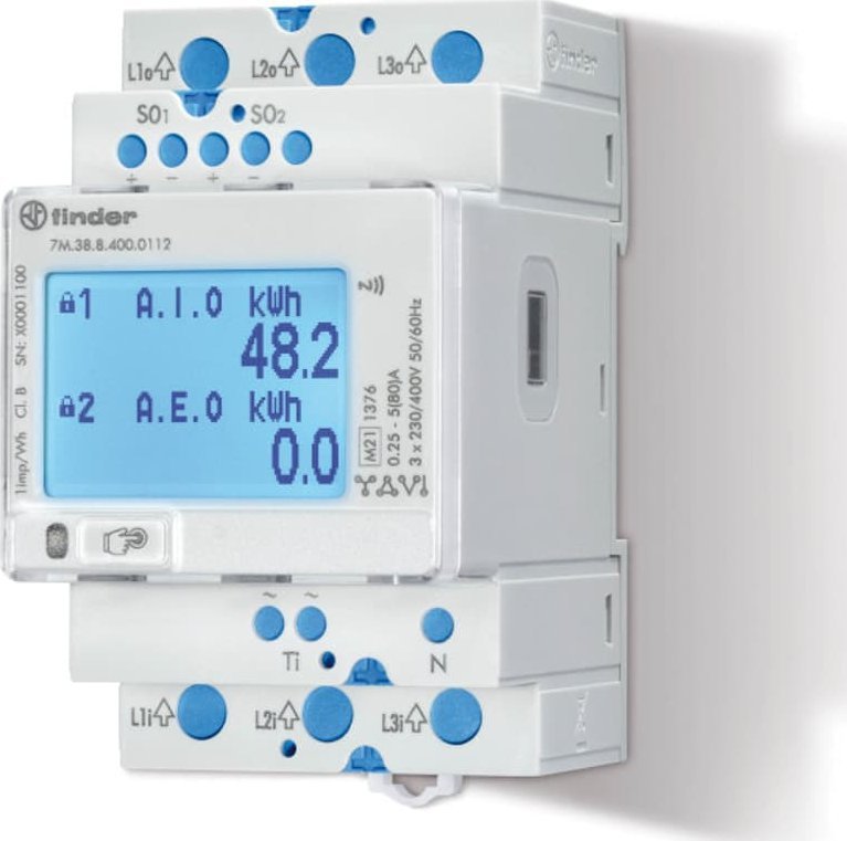 Finder Dwukierunkowy trójfazowy licznik energii MID 80A NFC Wielofunkcyjny 7M.38.8.400.0112