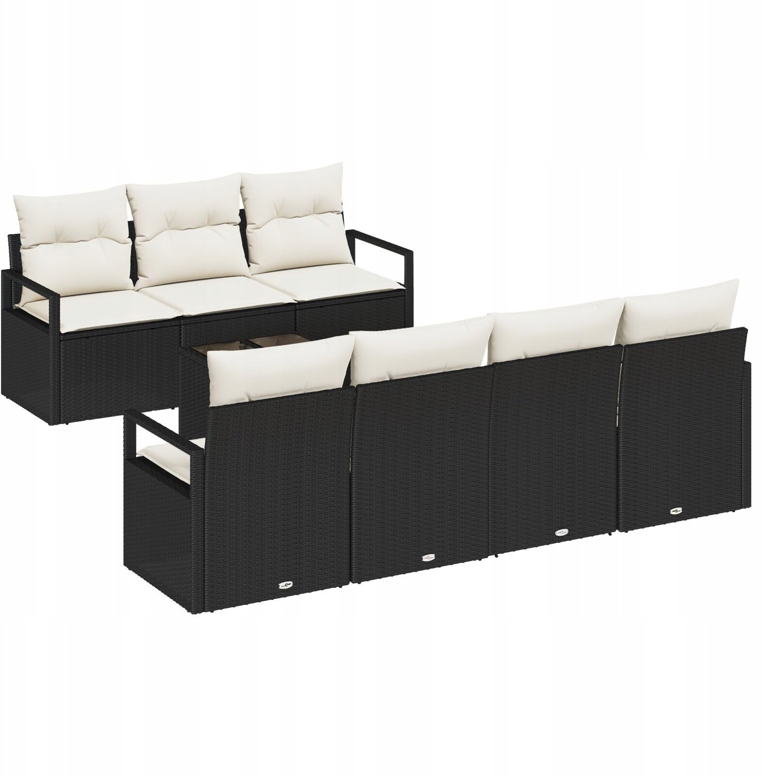 8-częściowy zestaw sof ogrodowych vidaXL z poduszkami Czarny polirattan, 2-osobowa sofa ogrodowa vidaXL z miejscem na przechowywanie i poduszkami Czar