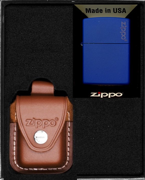 Zestaw ZIPPO Zapalniczka ROYAL BLUE MATTE LOGO Prezentowy No2