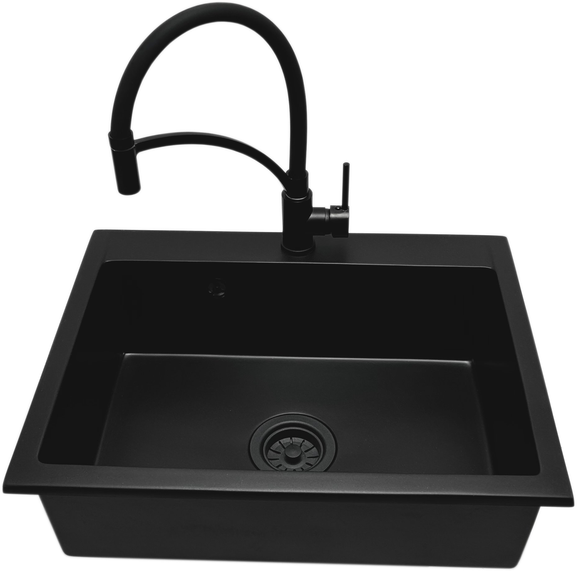 Zlewozmywak jednokomorowy ELAN czarny + bateria LAURA czarna