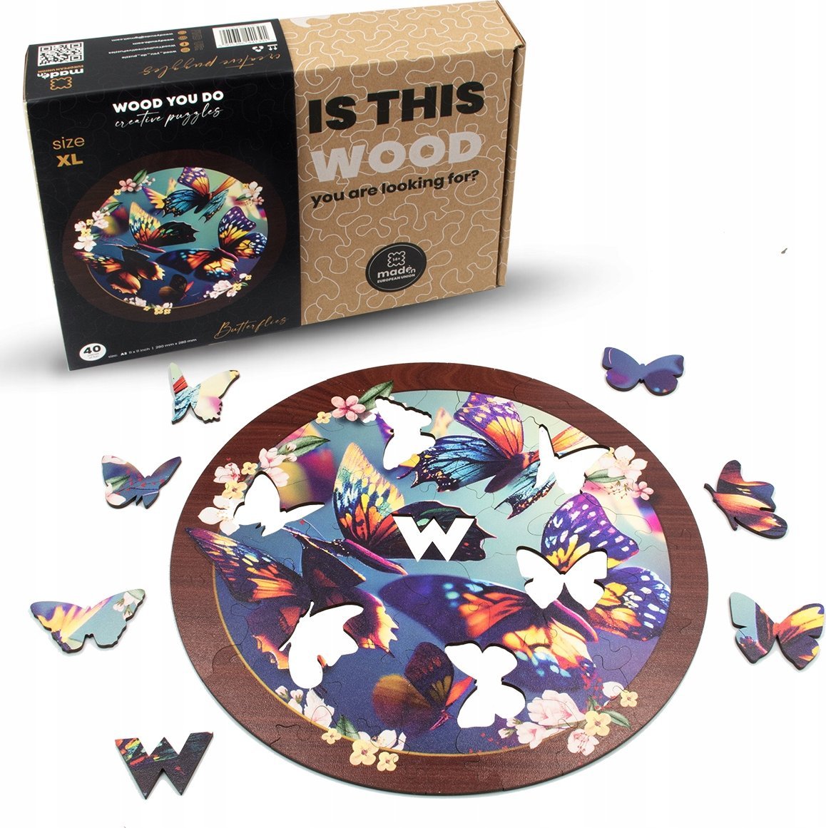 WOOD YOU DO Puzzle drewniane Motylki | Butterflies | 40 elementów | XL
