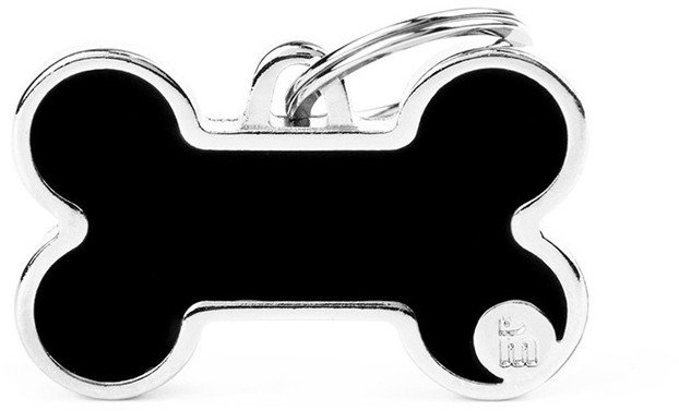 Zawieszka Adresówka Identyfikator z grawerem dla psa i kota czarna kość z obramówką L