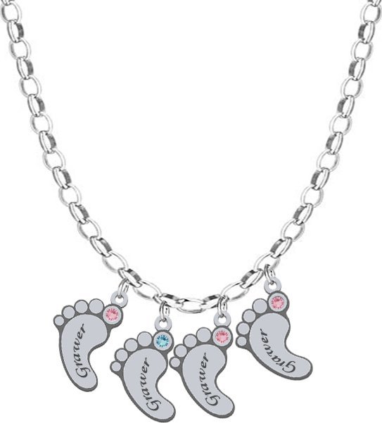 Radziszewska Jewellery Srebrny Naszyjnik Stópki Imię Dziecka GRAWER GRATIS