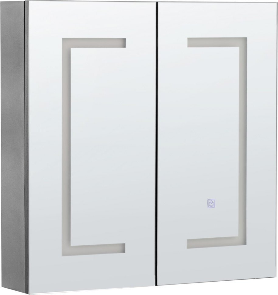 Beliani Szafka łazienkowa wisząca z lustrem LED 60 x 60 cm czarna MAZARREDO