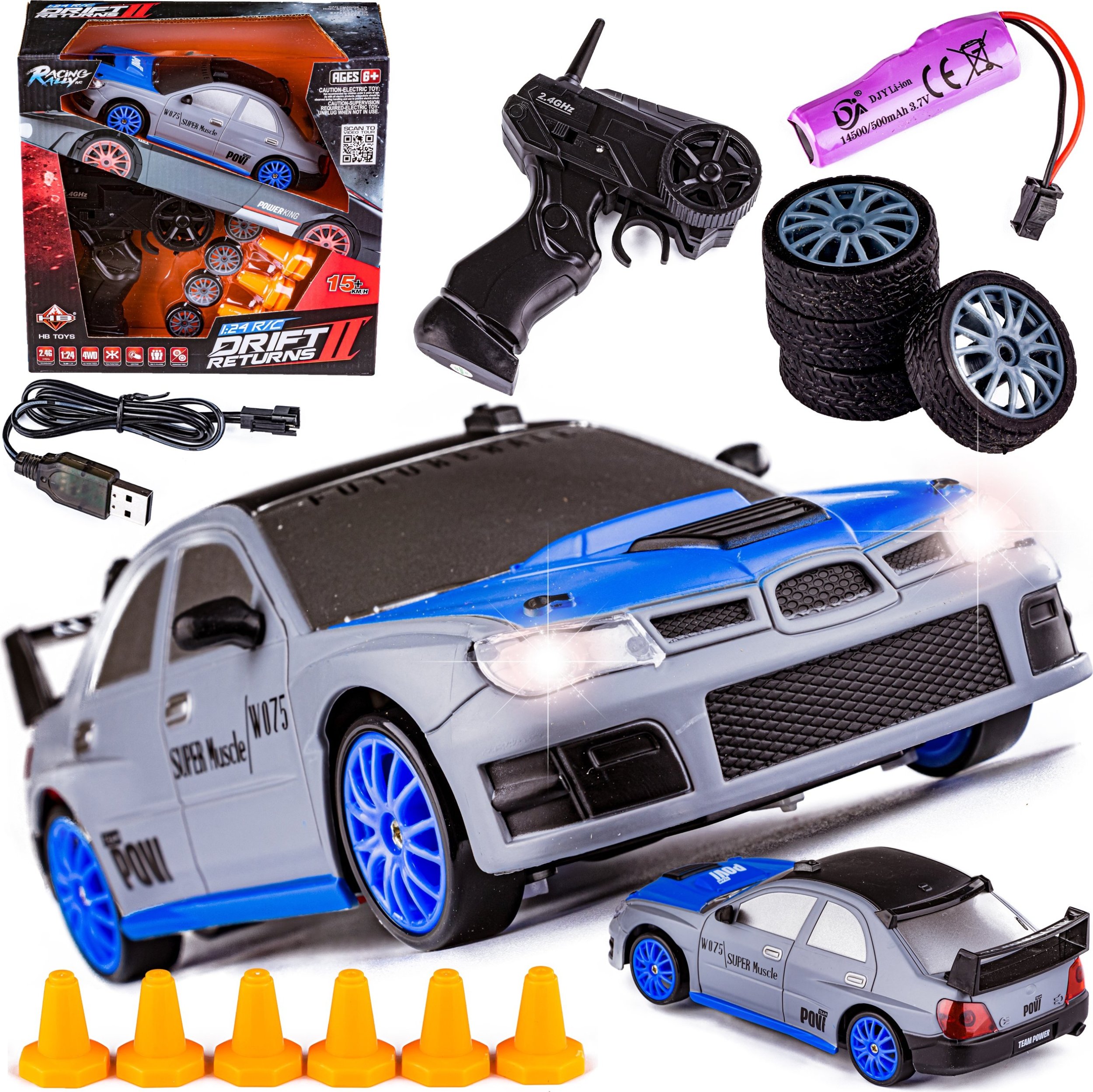 Samochód Do Driftu, Auto RC Drift 1:24 2,4 GHz 4WD SREBRNY