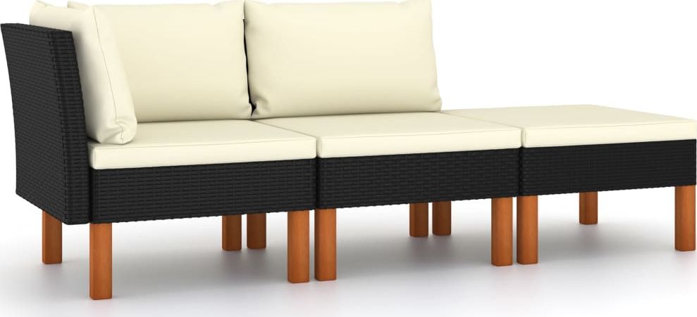 vidaXL 3-cz. zestaw wypoczynkowy do ogrodu rattan PE i eukaliptus