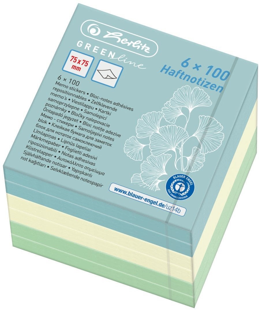 Herlitz Herlitz Haftnotizblock 75x75mm 6x100Bl GREENline farb. sort.