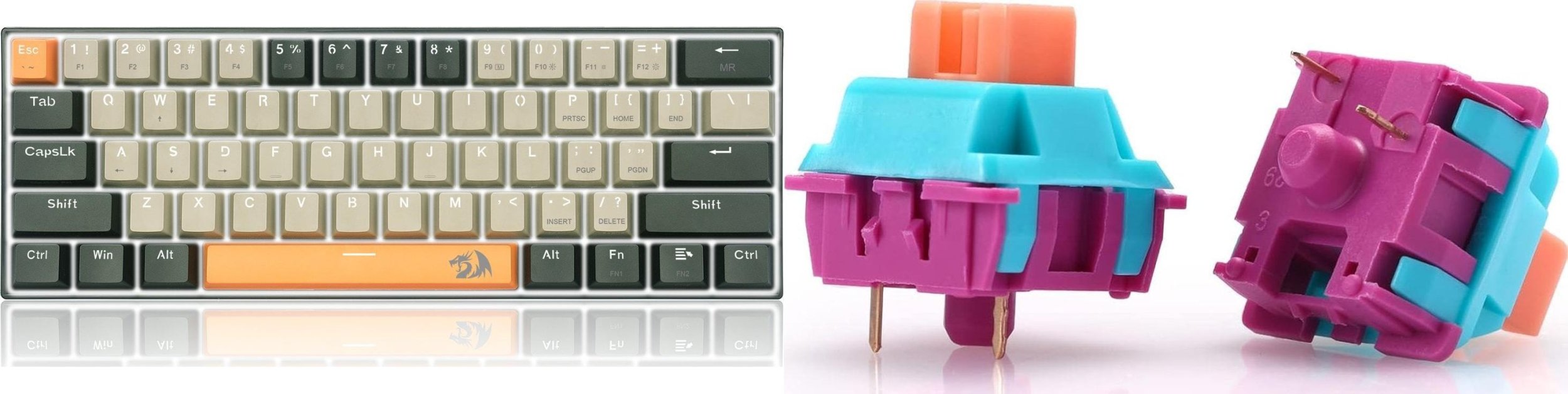 Klawiatura Redragon Redragon K606 Lakshmi Red switch (K606-OG&GY&BK) + A113 R Bullet Keycaps (A113 R)