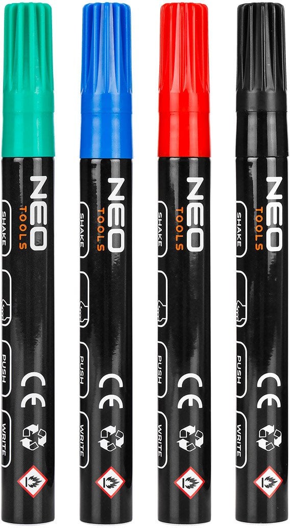 Marker budowlany gruby, 4 kolory, permanentny, wodoodporny, lakierowy, aluminiowy, 4 szt