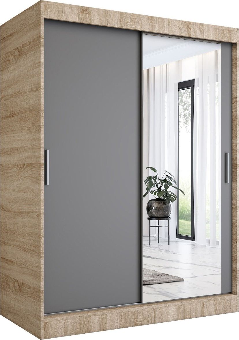 MKPOL Szafa przesuwna MODUO COMFORT 150 dąb sonoma/antracyt z lustrem po prawej