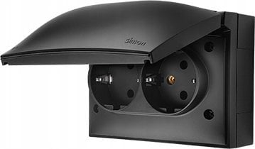 Kontakt-Simon Simon Aquaclick Gniazdo IP44, Schuko, podwójne kompaktowe, klapka w kolorze czarny ACGSZ2/49
