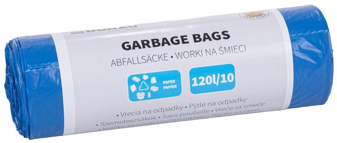 Worki na śmieci DONAU HOME, do segregacji, papier (LDPE), 120l, 10 szt., niebieskie