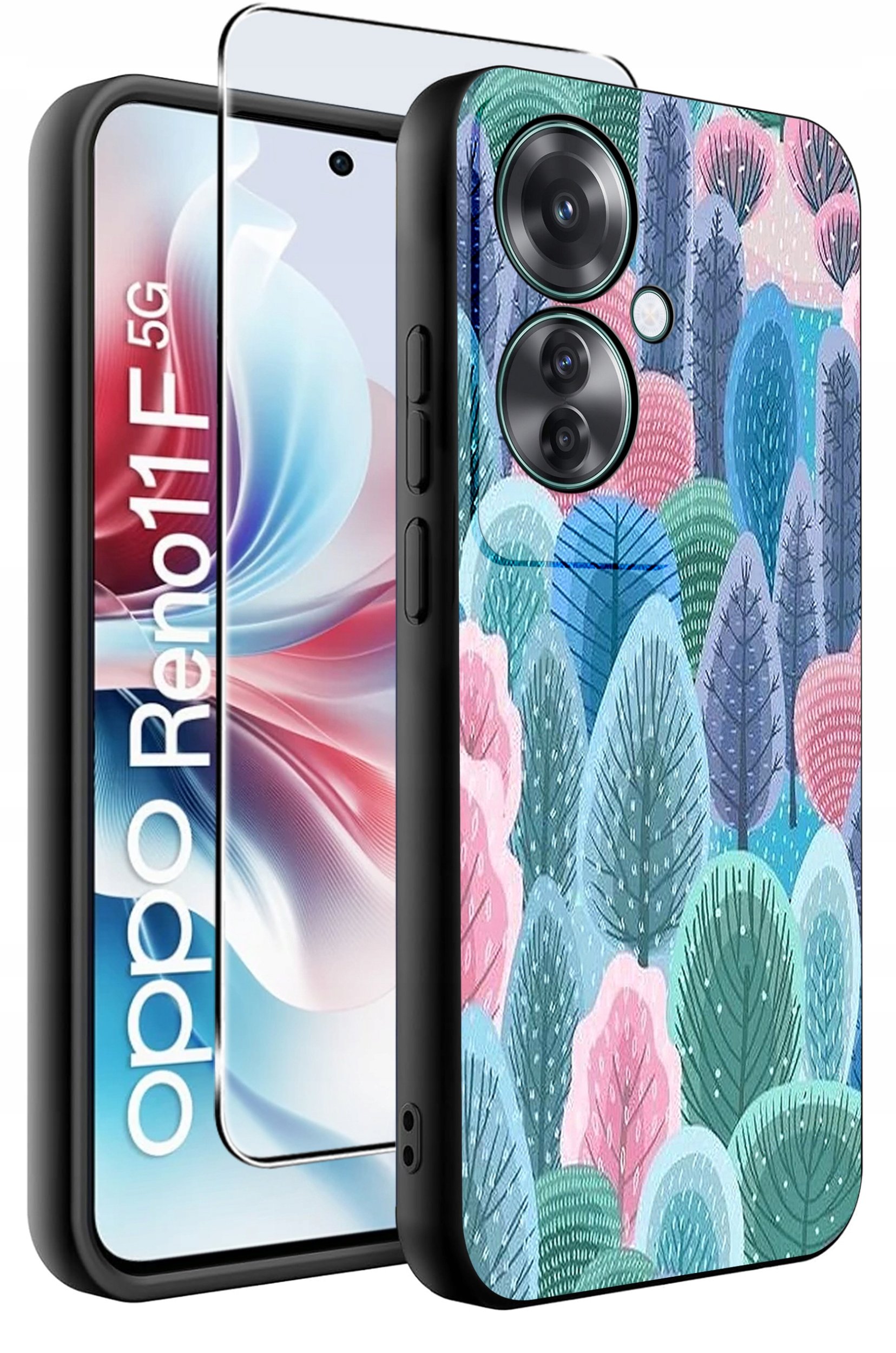 ETUI do Oppo Reno11 F 5G WZORY | SILIKONOWE MATT CASE + SZKŁO HARTOWANE 9H