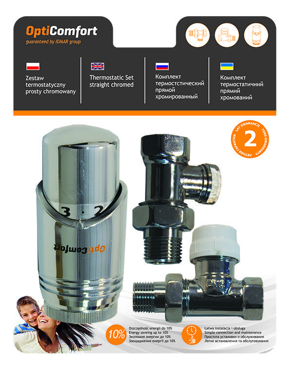 IDMAR Zestaw termostatyczny prosty chromowany, głowica typ 408 - OPTZZTPC.408