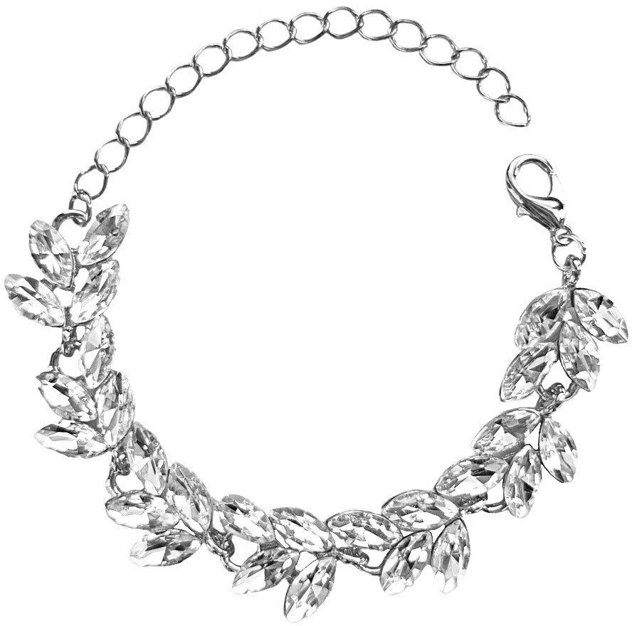 EFEKTOWNA srebrna bransoletka w stylu glam listki boho ślubna błyszcząca