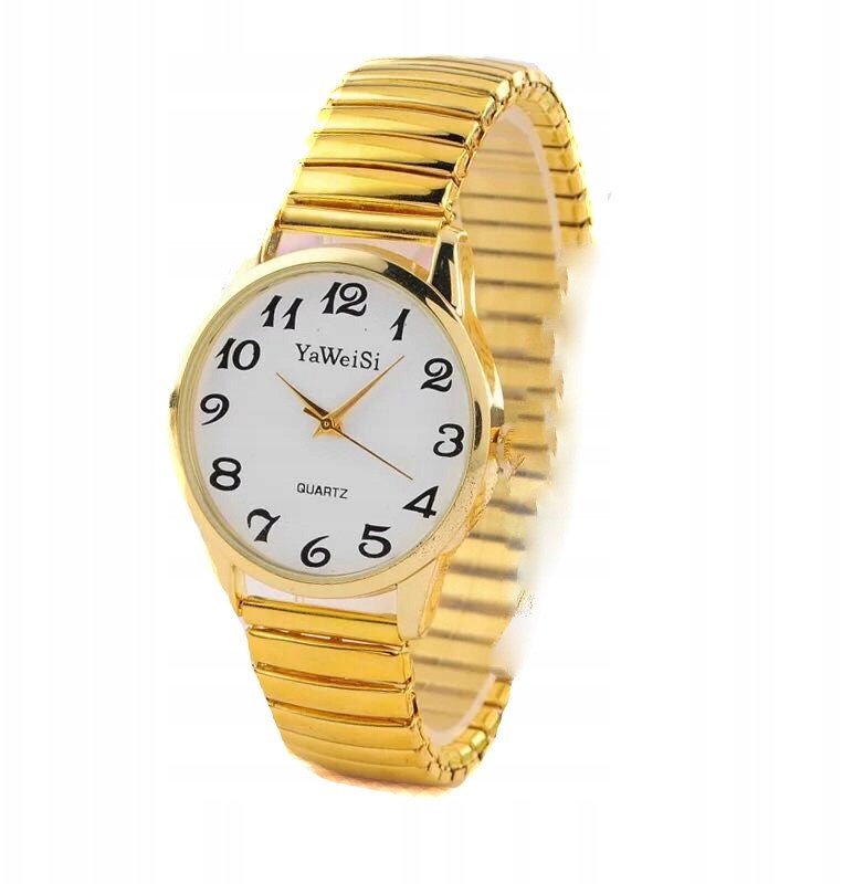 ZEGAREK DAMSKI MĘSKI WYGODNY Rozciągliwy NA GUMCE BRANSOLETA ZŁOTY Senior