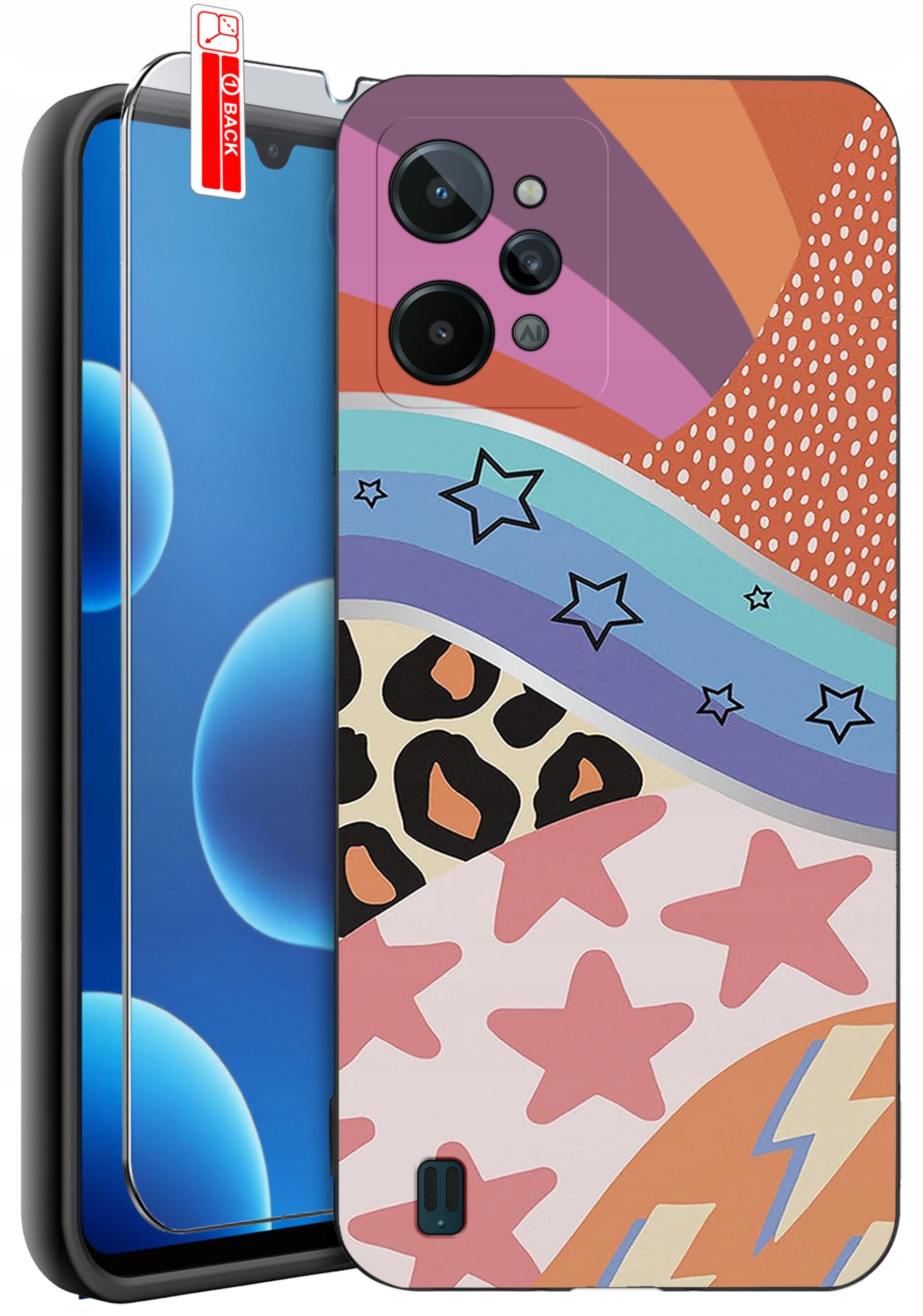 ETUI do Realme C31| WZORY | SILIKONOWE MATT CASE + SZKŁO 9H